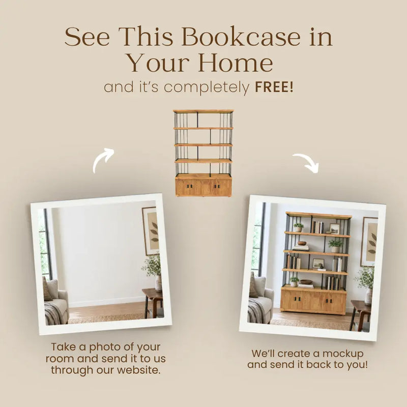 Fargo Solid Pine Wood Bookcase with Cabinet Storage – Industrial Metal Frame Design
