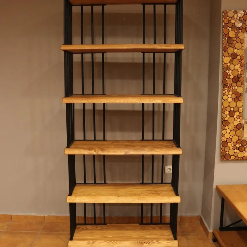Fargo Metal Wood Bookcase | 6 Shelves Farmhouse Design