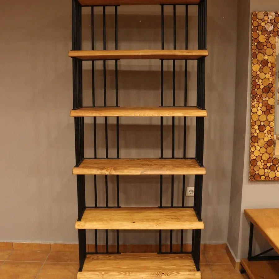 Fargo Metal Wood Bookcase | 6 Shelves Farmhouse Design Mozilya