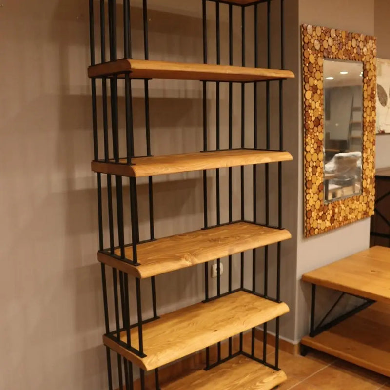 Fargo Metal Wood Bookcase | 6 Shelves Farmhouse Design