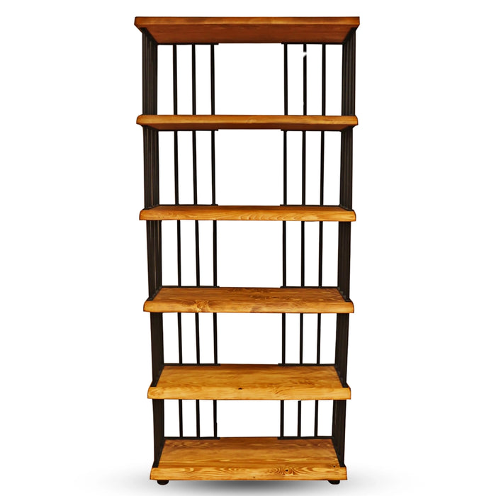 Side view of the Fargo Metal Wood Bookcase showcasing all six spacious shelves.