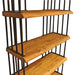 Detailed image showing the sturdy metal frame and natural wood finish of the bookcase.