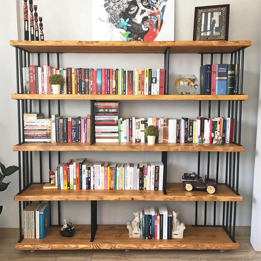 Fargo Solid Wood Bookcase featuring wide shelves in a rustic design, perfect for modern and traditional interiors.