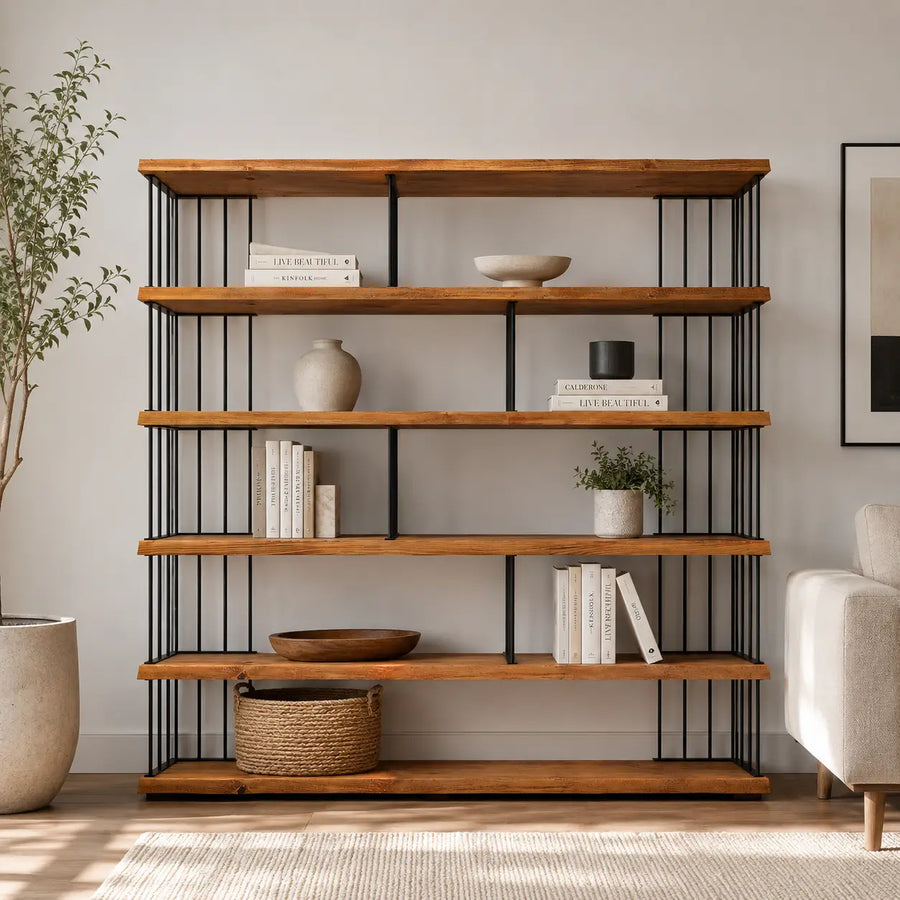 Fargo Solid Wood Bookcase | Wide Rustic Design