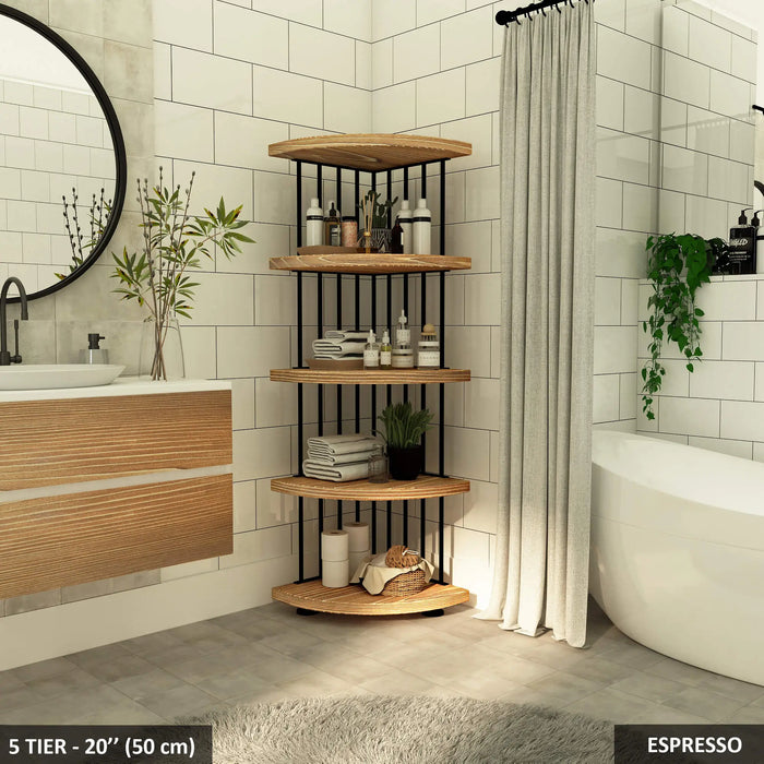 Top-down perspective of the Fargo corner bookcase showing its sleek, space-saving design.