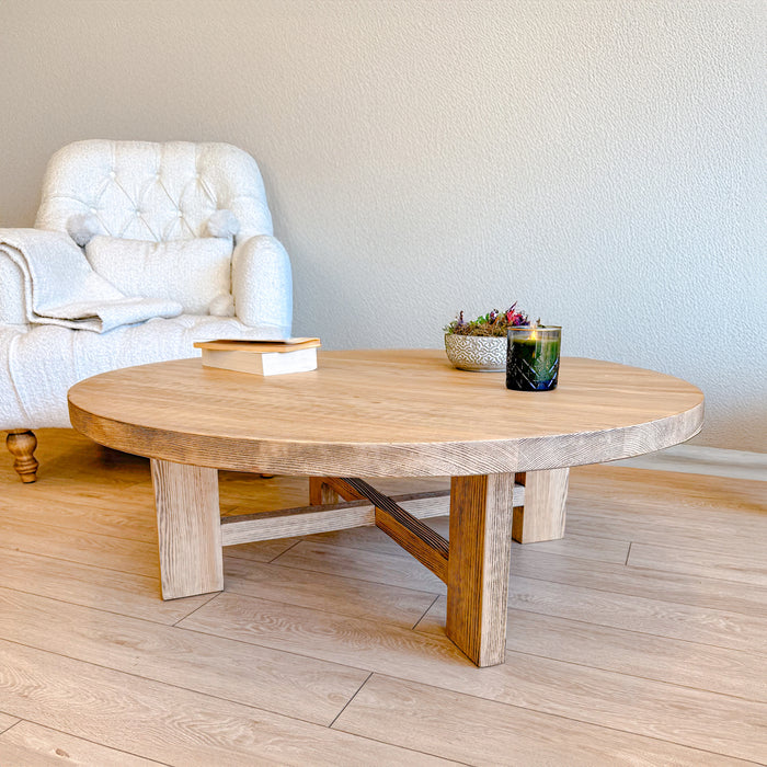 Pine Wood Farmhouse Round Coffee Table