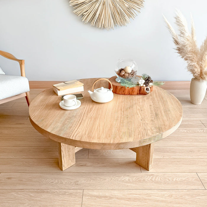 Harlow Round Wood Coffee Table - Farmhouse Style