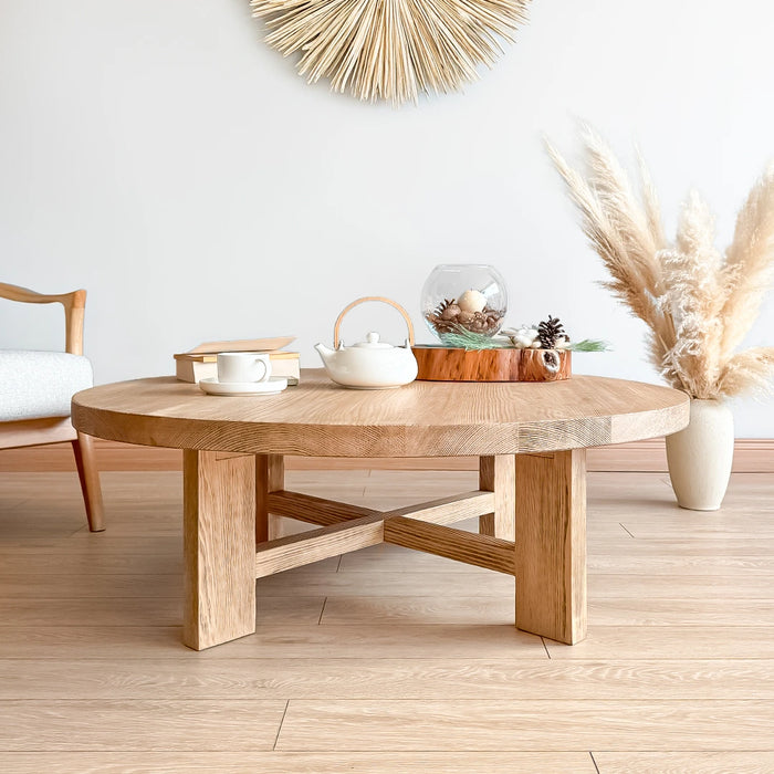 Harlow Round Wood Coffee Table - Farmhouse Style