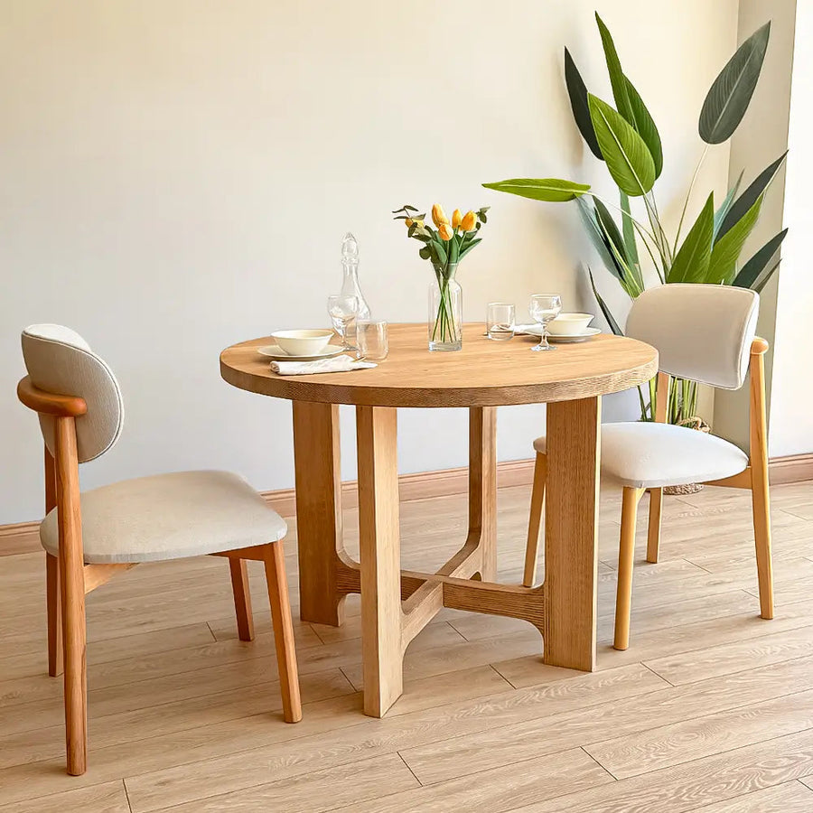 Harlow Round Wood Dining Table – Solid Wood, Farmhouse Style Mozilya