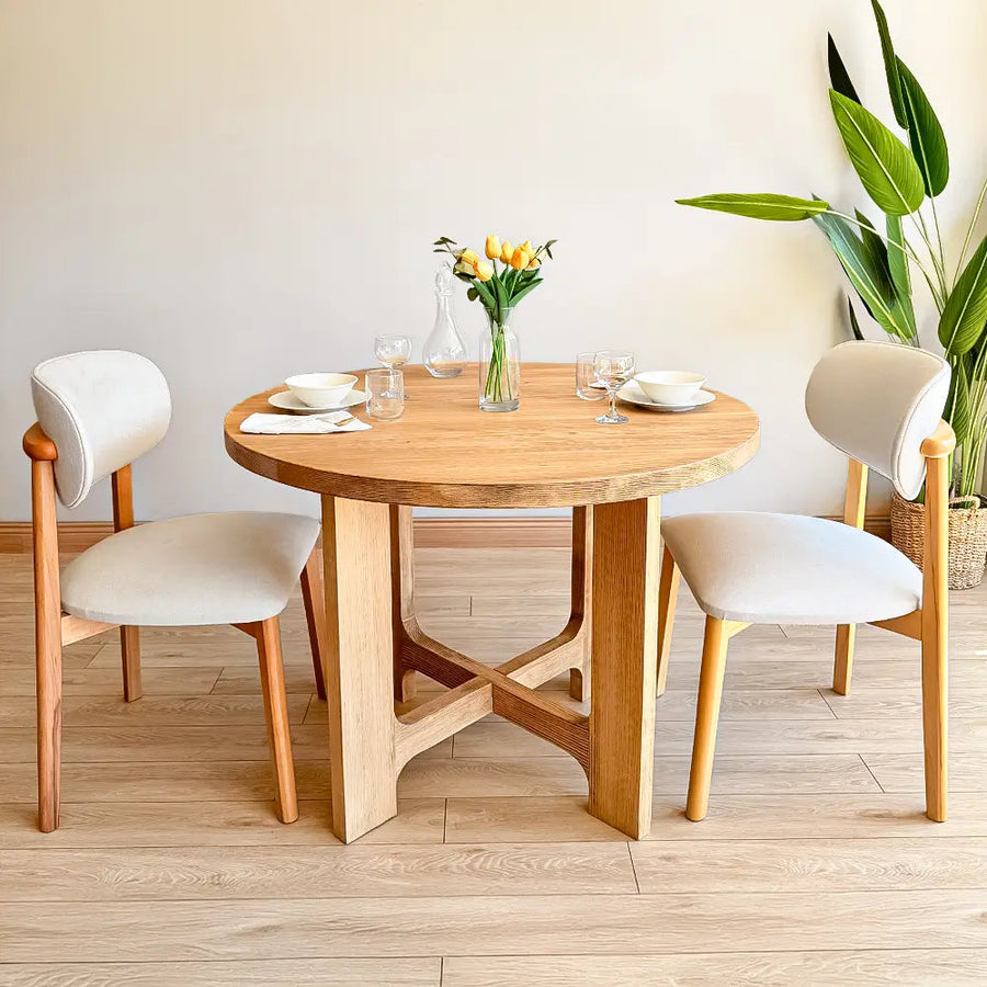 Harlow Round Wood Dining Table – Solid Wood, Farmhouse Style Mozilya