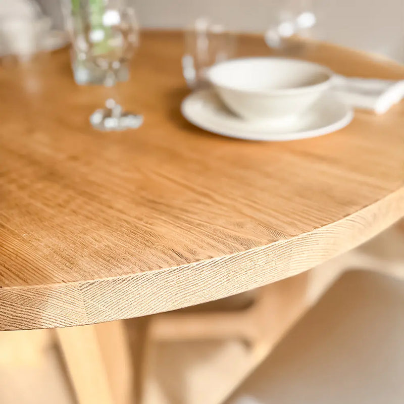 Close-Up of Harlow Round Dining Table Top, Made from Solid Pine Wood