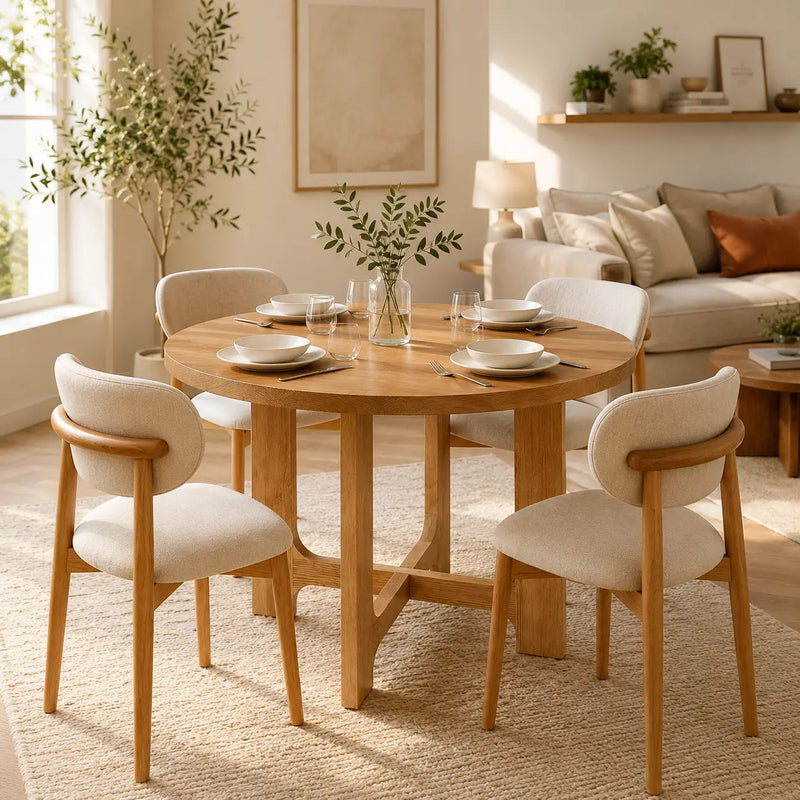 Harlow Round Wood Dining Table – Solid Wood, Farmhouse Style Mozilya
