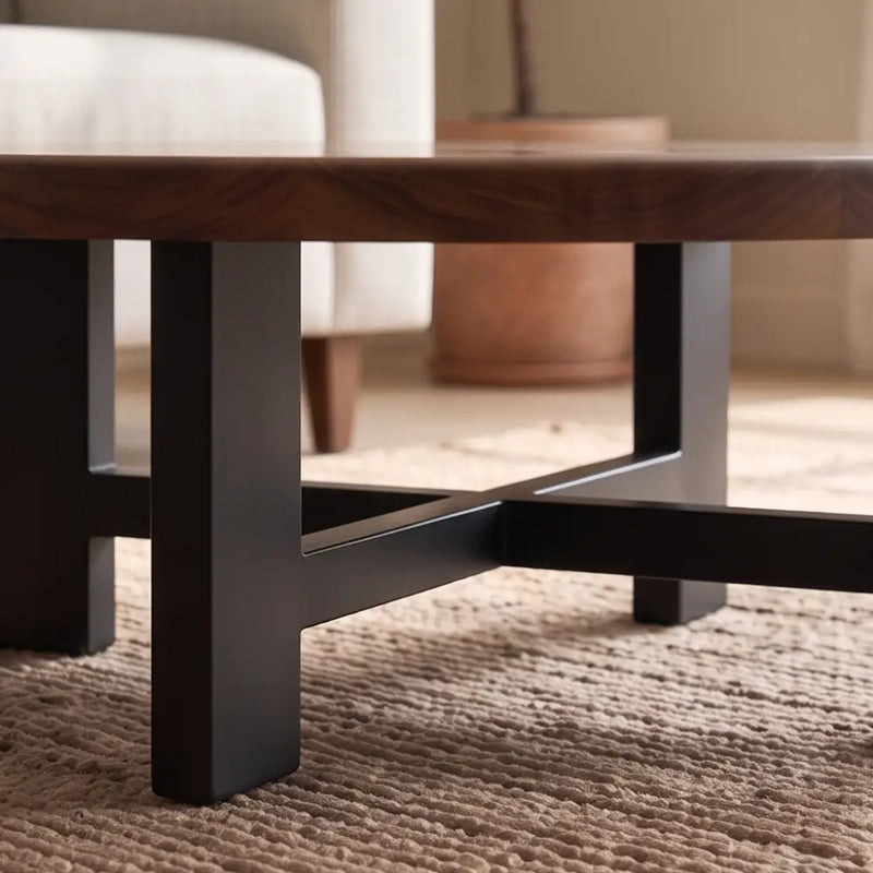 Harlow Walnut Round Coffee Table | Farmhouse Rustic Style