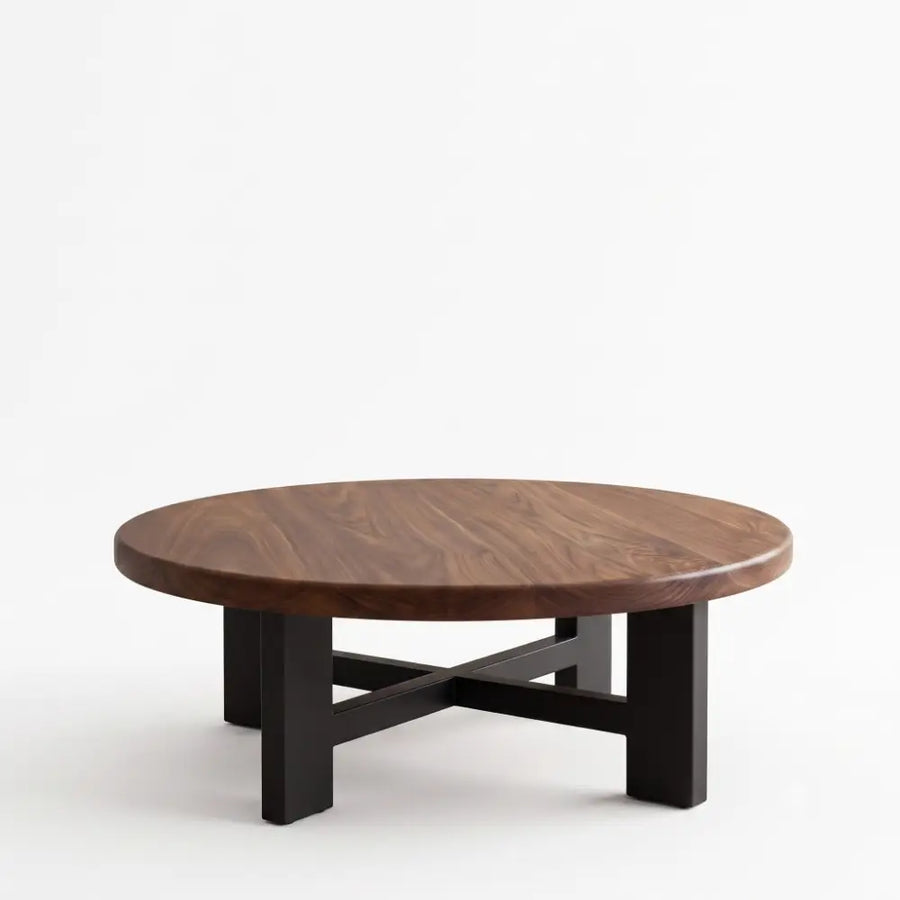 Harlow Walnut Round Coffee Table | Farmhouse Rustic Style