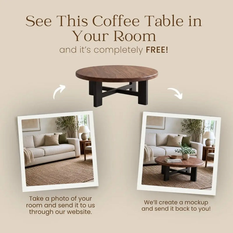 Harlow Walnut Round Coffee Table | Farmhouse Rustic Style