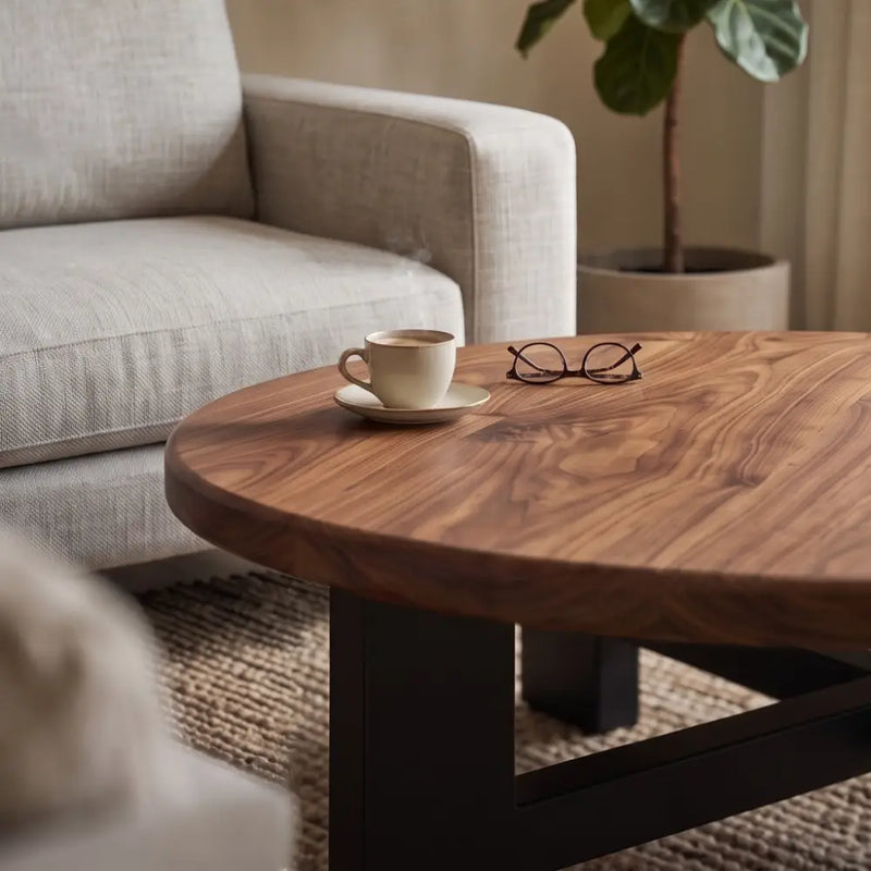 Harlow Walnut Round Coffee Table | Farmhouse Rustic Style