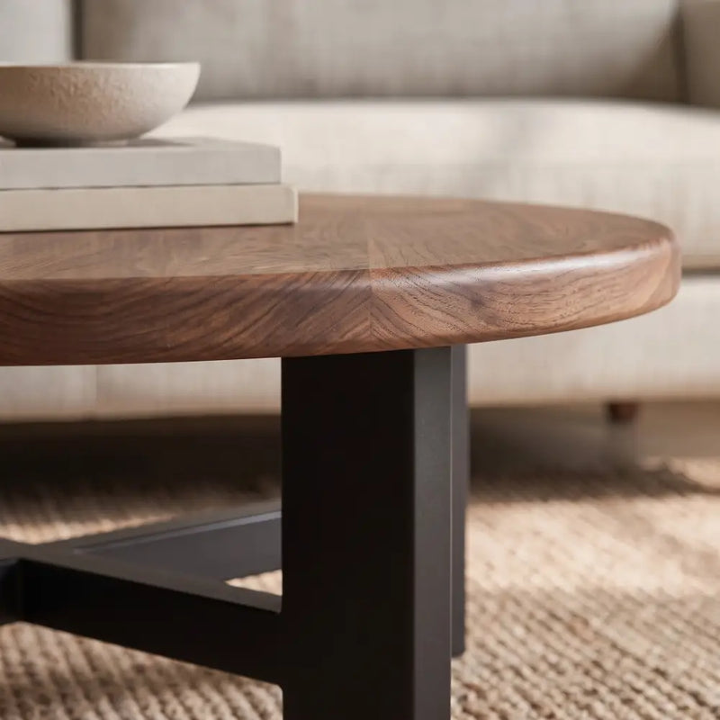 Harlow Walnut Round Coffee Table | Farmhouse Rustic Style