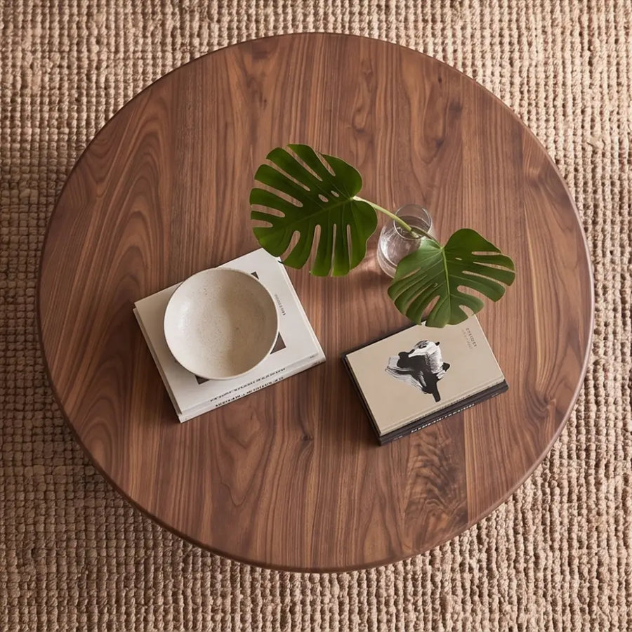Harlow Walnut Round Coffee Table | Farmhouse Rustic Style