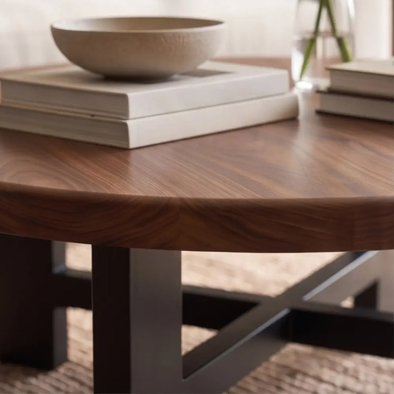 Harlow Walnut Round Coffee Table | Farmhouse Rustic Style