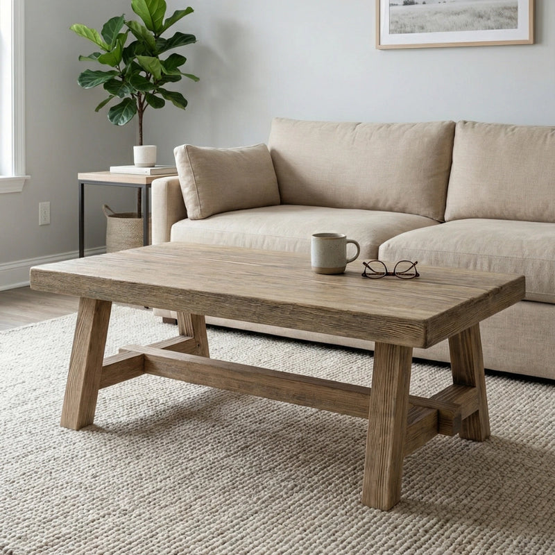Harman Solid Wood Coffee Table – Rustic Rectangular Design