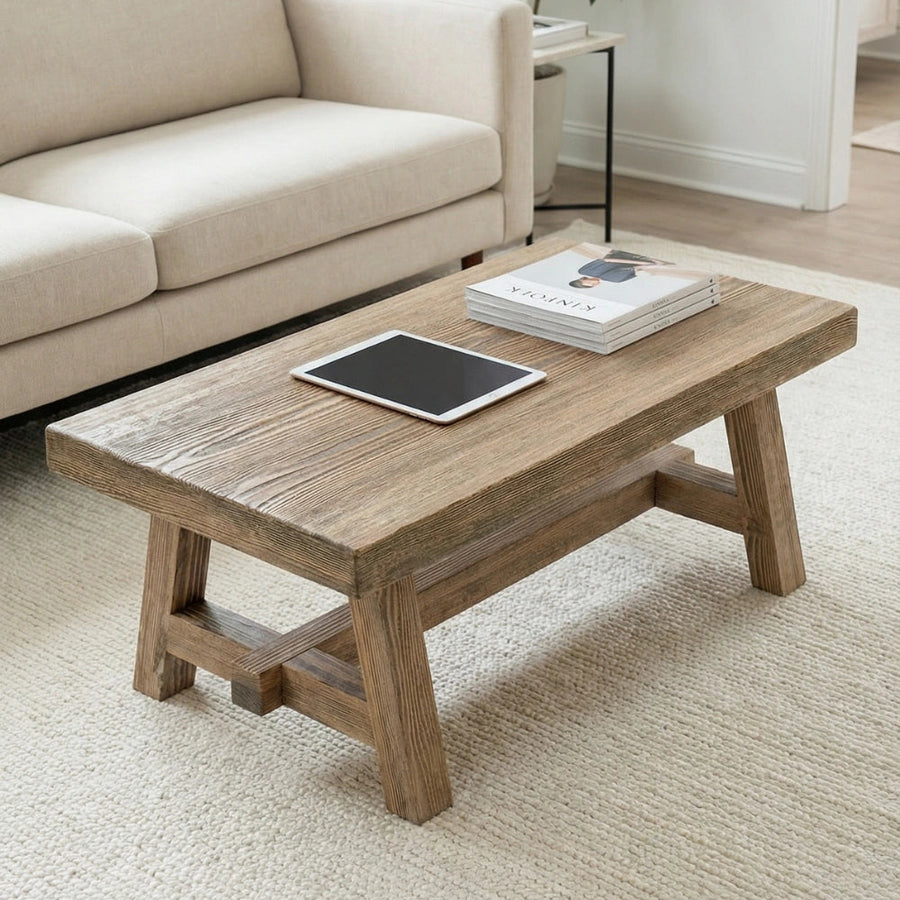 Harman Solid Wood Coffee Table – Rustic Rectangular Design Tomruque Wood Studios