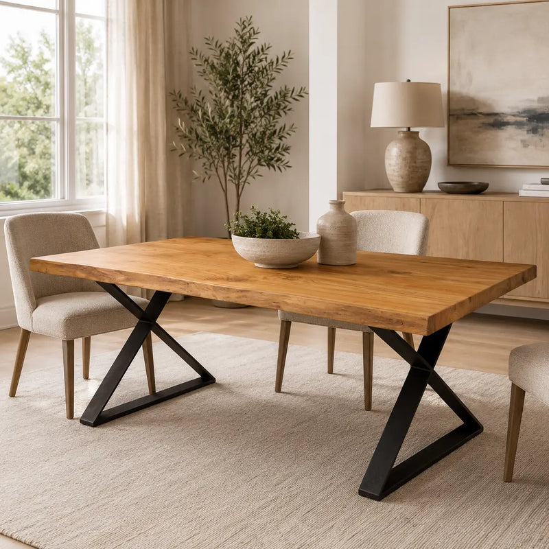 Heritage Solid Chestnut Wood Rectangle Dining Table – Live Edge Design