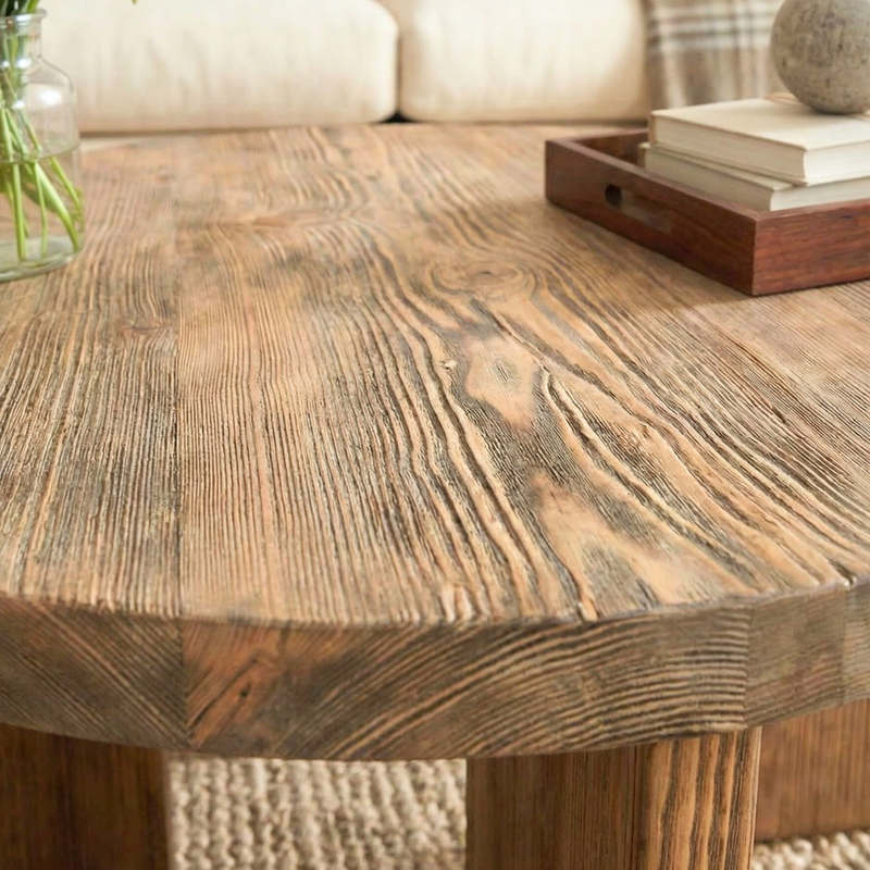 Huma Farmhouse Round Wood Coffee Table