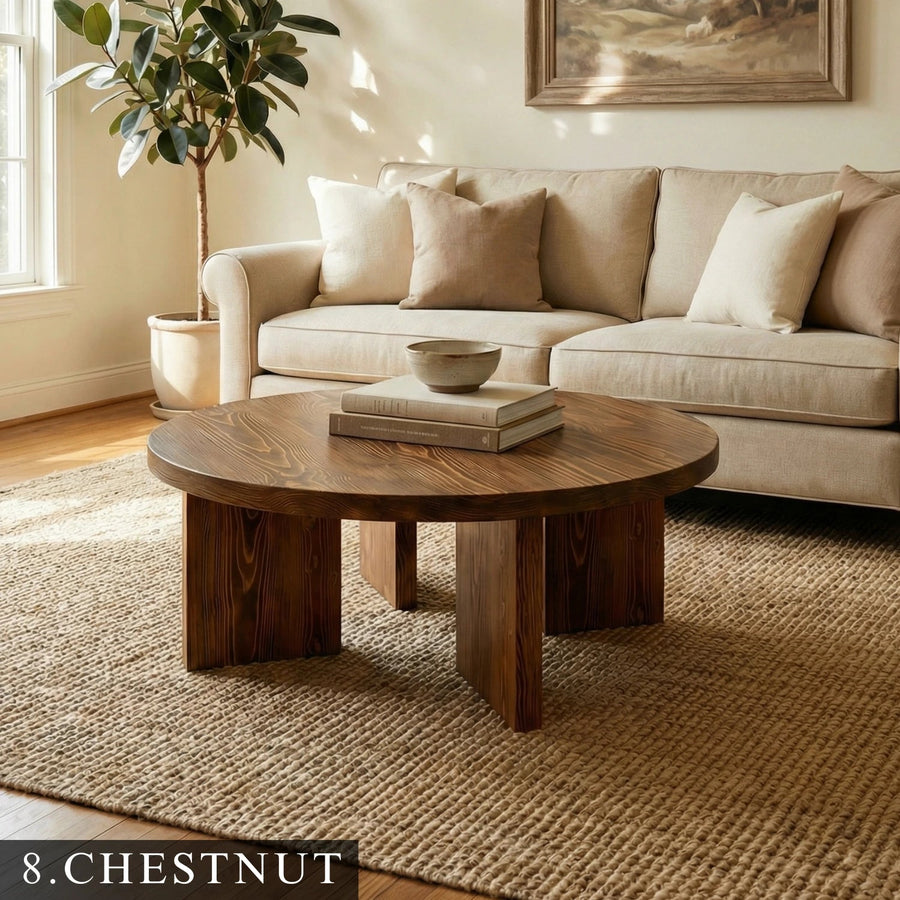 Huma Farmhouse Round Wood Coffee Table Mozilya