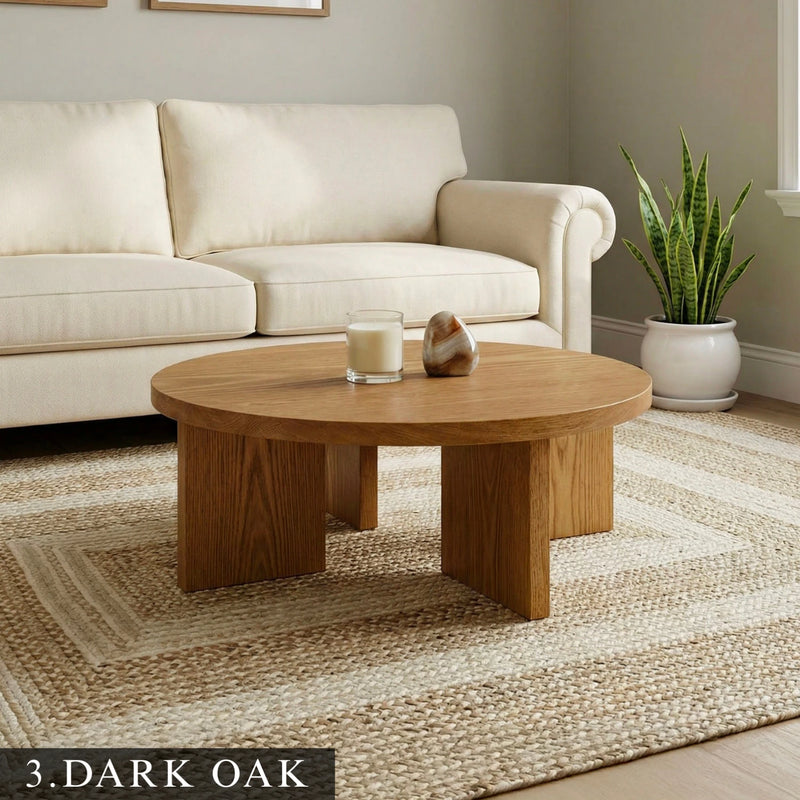 Huma Farmhouse Round Wood Coffee Table