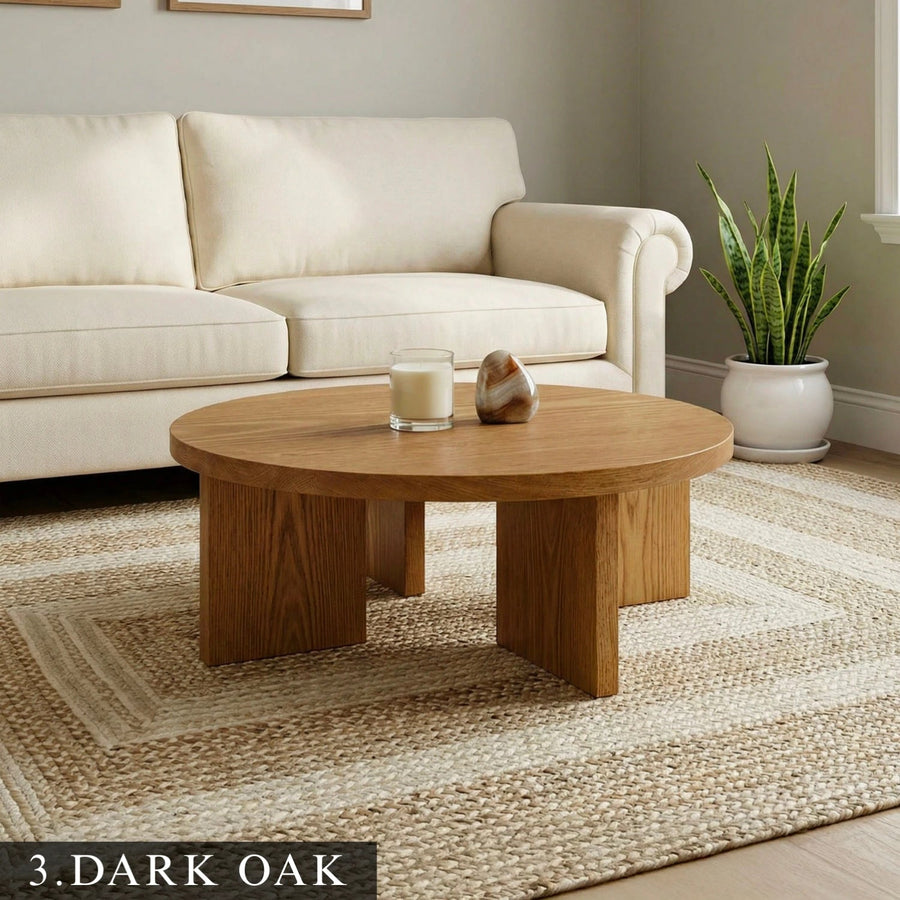 Huma Farmhouse Round Wood Coffee Table Mozilya