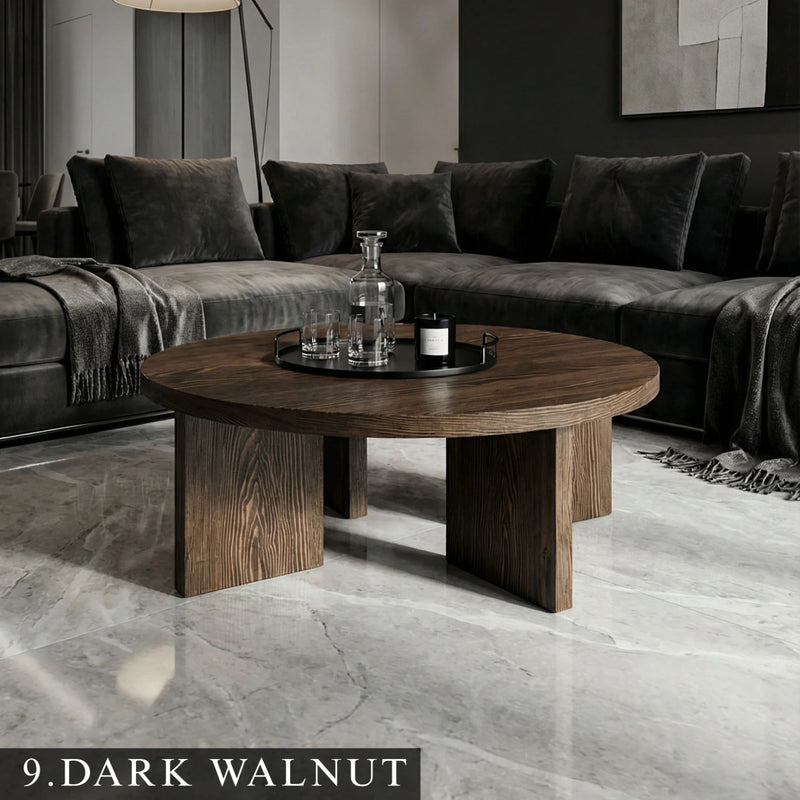 Huma Farmhouse Round Wood Coffee Table