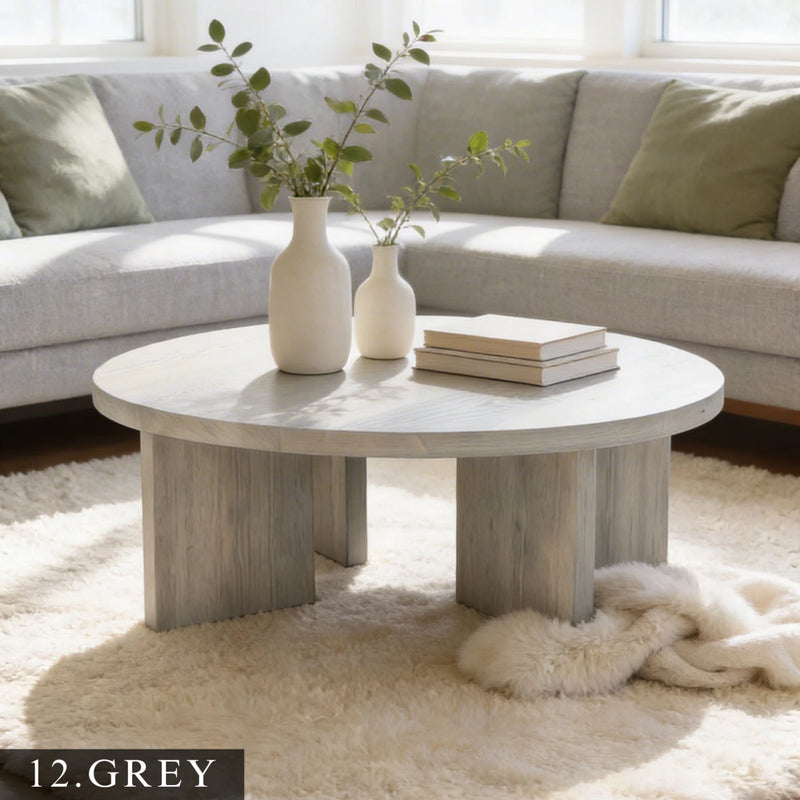 Huma Farmhouse Round Wood Coffee Table