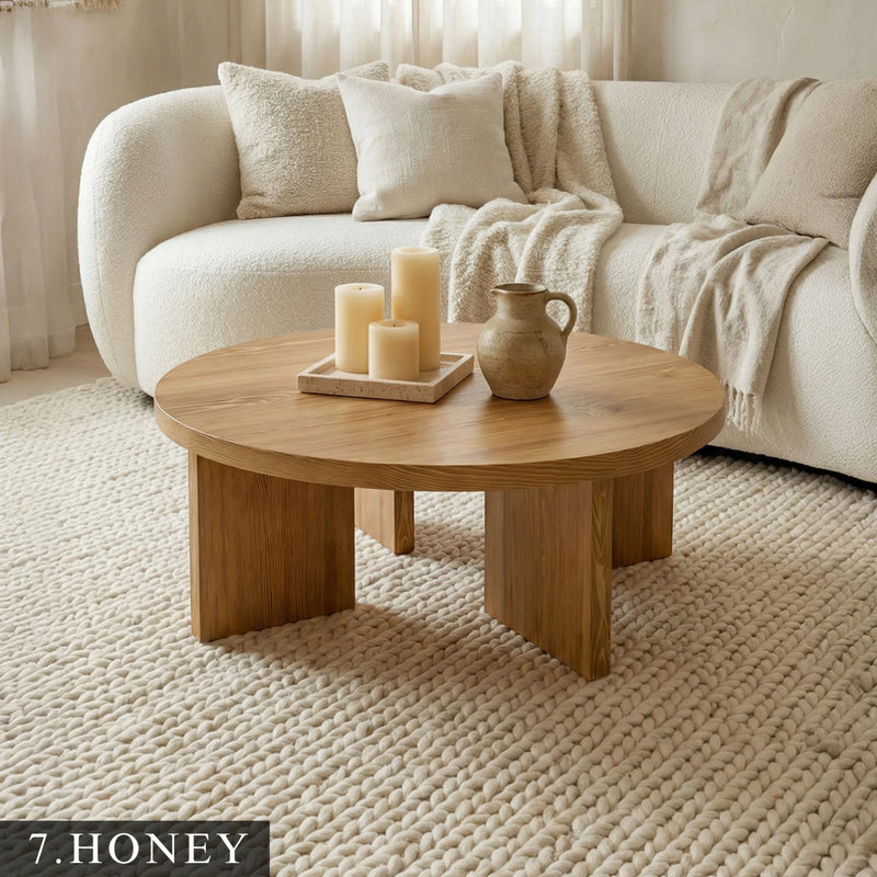 Huma Farmhouse Round Wood Coffee Table