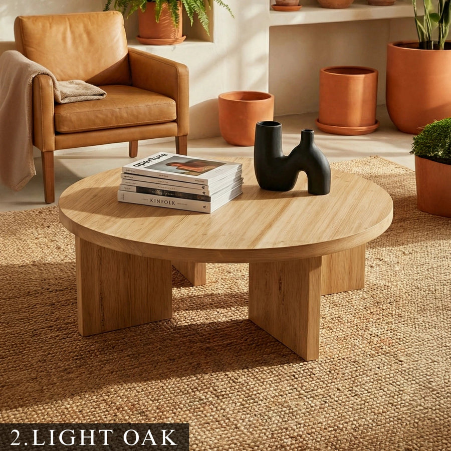 Huma Farmhouse Round Wood Coffee Table Mozilya