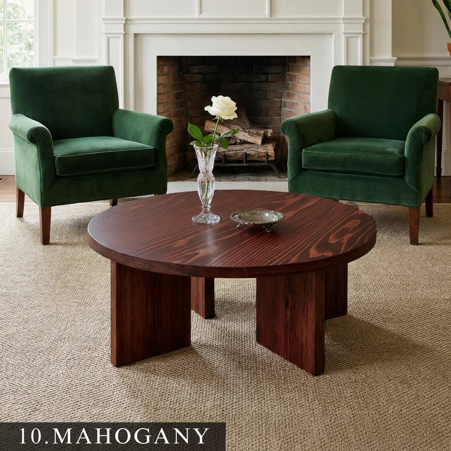 Huma Farmhouse Round Wood Coffee Table Mozilya