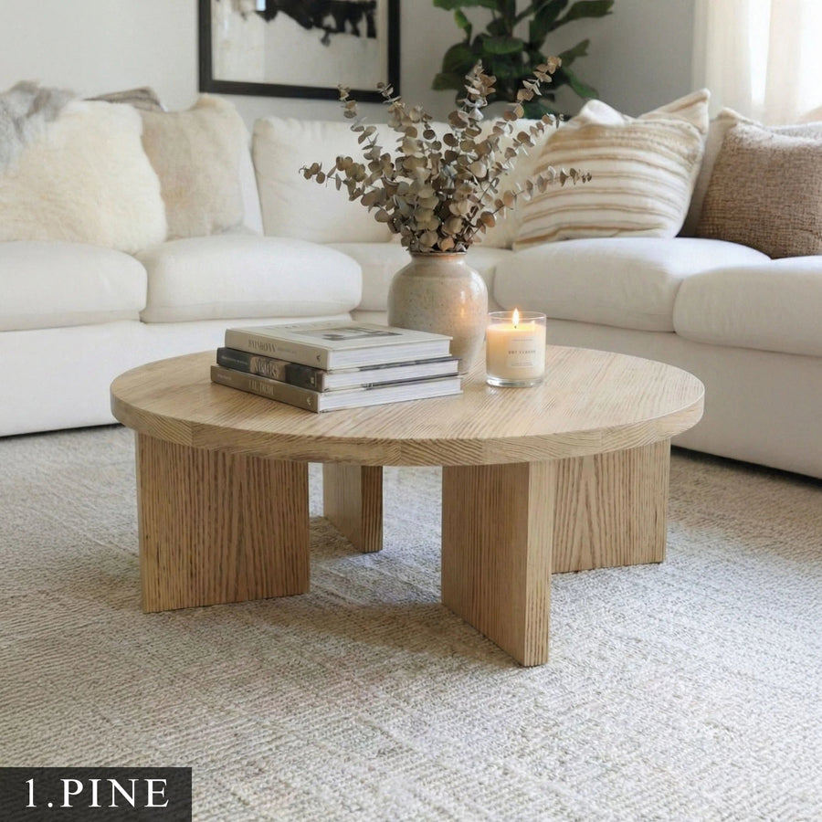 Huma Farmhouse Round Wood Coffee Table Mozilya