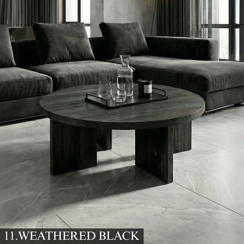 Huma Farmhouse Round Wood Coffee Table