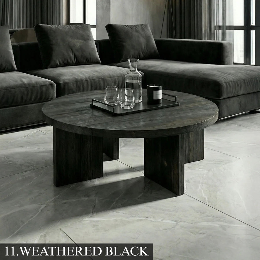 Huma Farmhouse Round Wood Coffee Table Mozilya