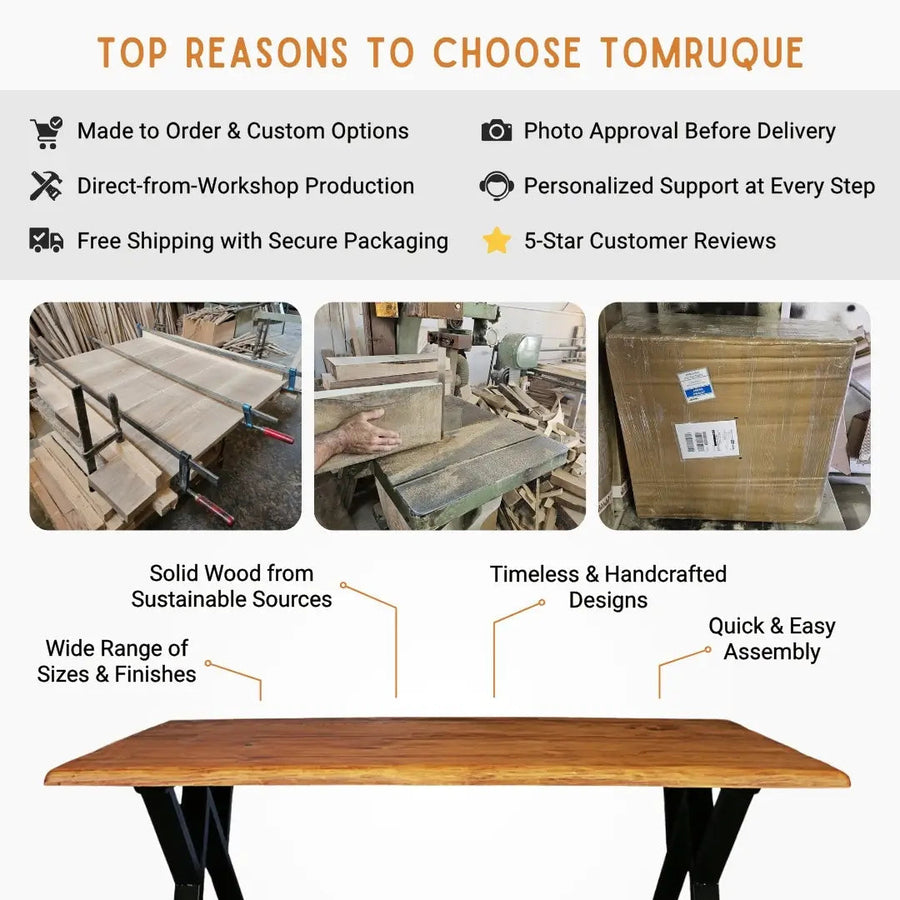 Atlantis Solid Iroko Wood Slab Dining Table – Live Edge Rustic Industrial Design Mozilya