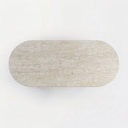 Top-Down View of Travertine Stone Top Surface on Koffel Oval Coffee Table - Organic Modern Design by Tomruque