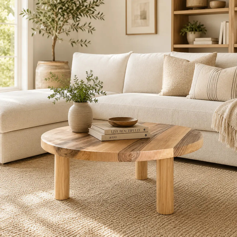 Kyra Round Wooden Coffee Table – Japandi Minimalist Design