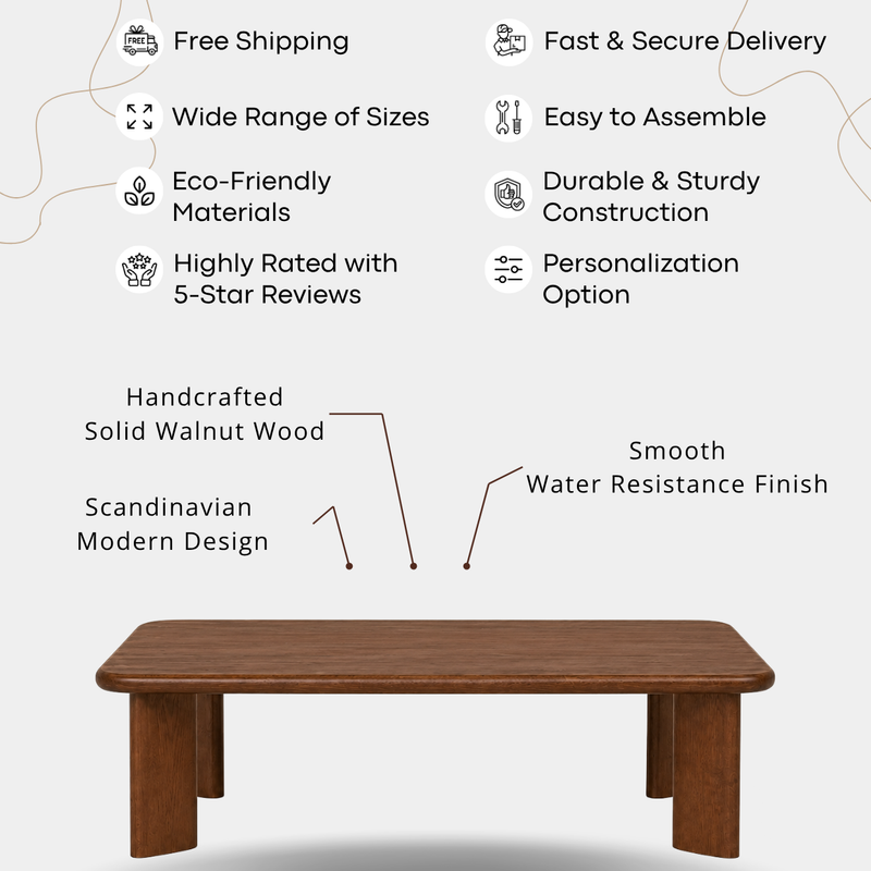 Liva Rectangular Walnut Coffee Table | Scandinavian Modern Design