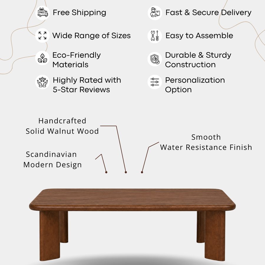 Liva Rectangular Walnut Coffee Table | Scandinavian Modern Design
