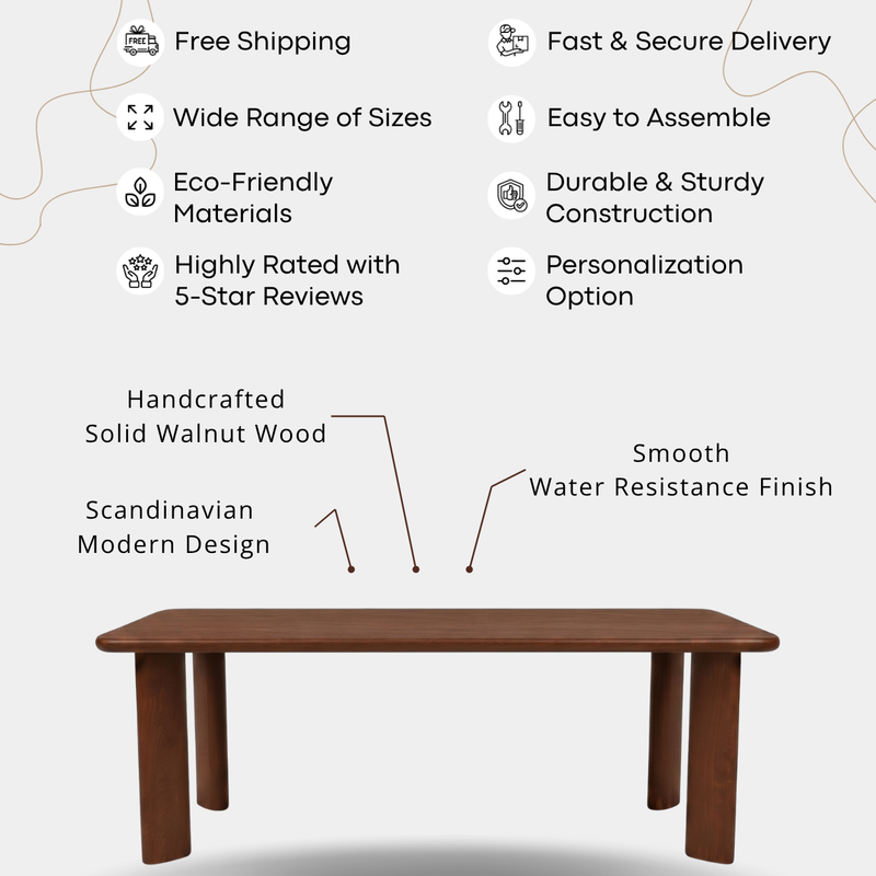 Liva Rectangular Walnut Dining Table | Scandinavian Modern Design