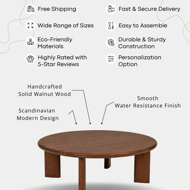 Liva Round Walnut Coffee Table | Scandinavian Modern Design