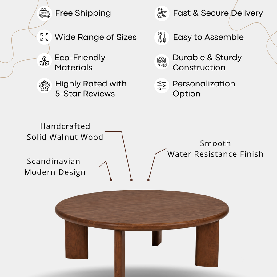Liva Round Walnut Coffee Table | Scandinavian Modern Design