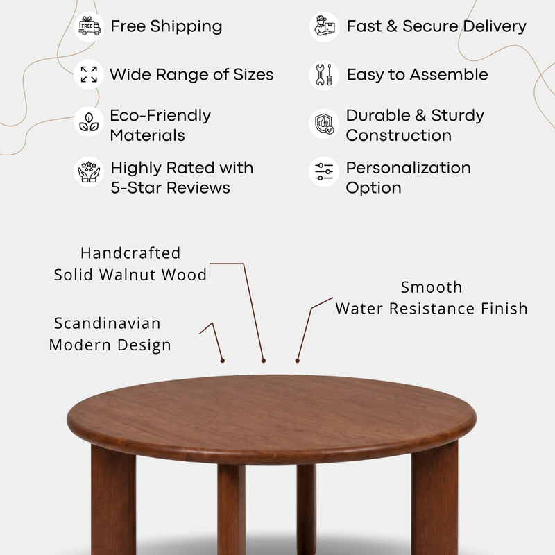Liva Round Walnut Dining Table | Scandinavian Modern Design