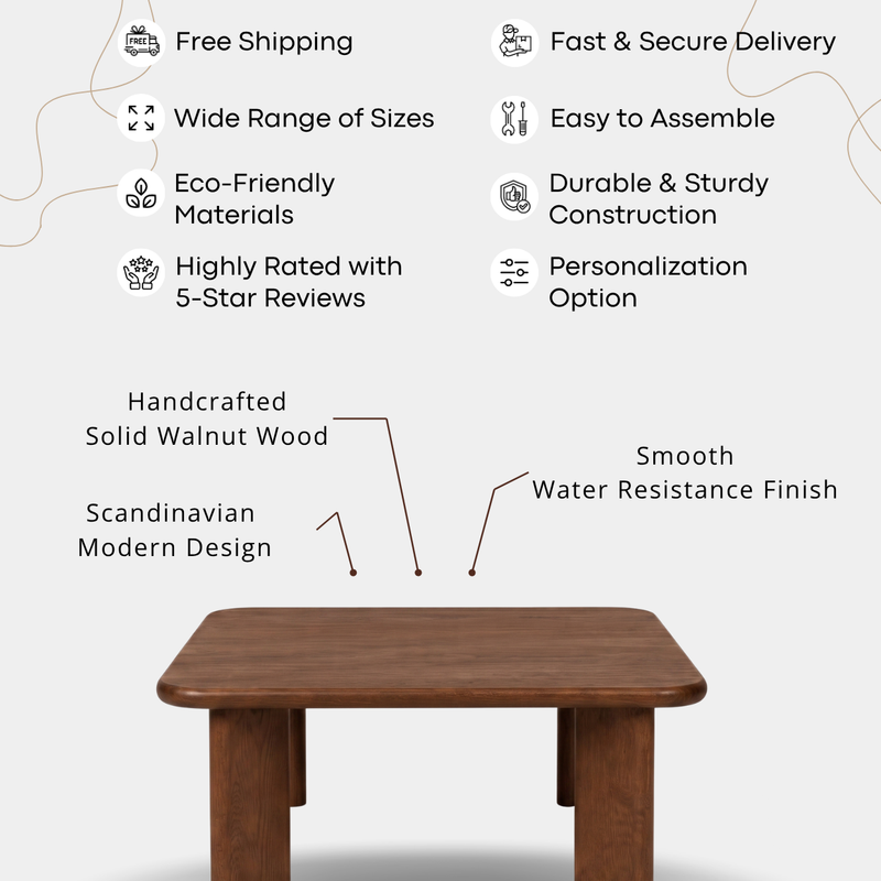 Liva Square Walnut Coffee Table | Scandinavian Modern Design