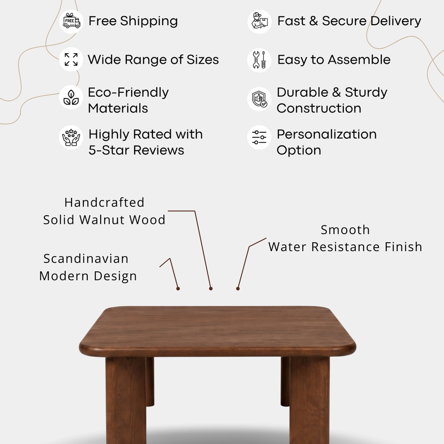 Liva Square Walnut Coffee Table | Scandinavian Modern Design