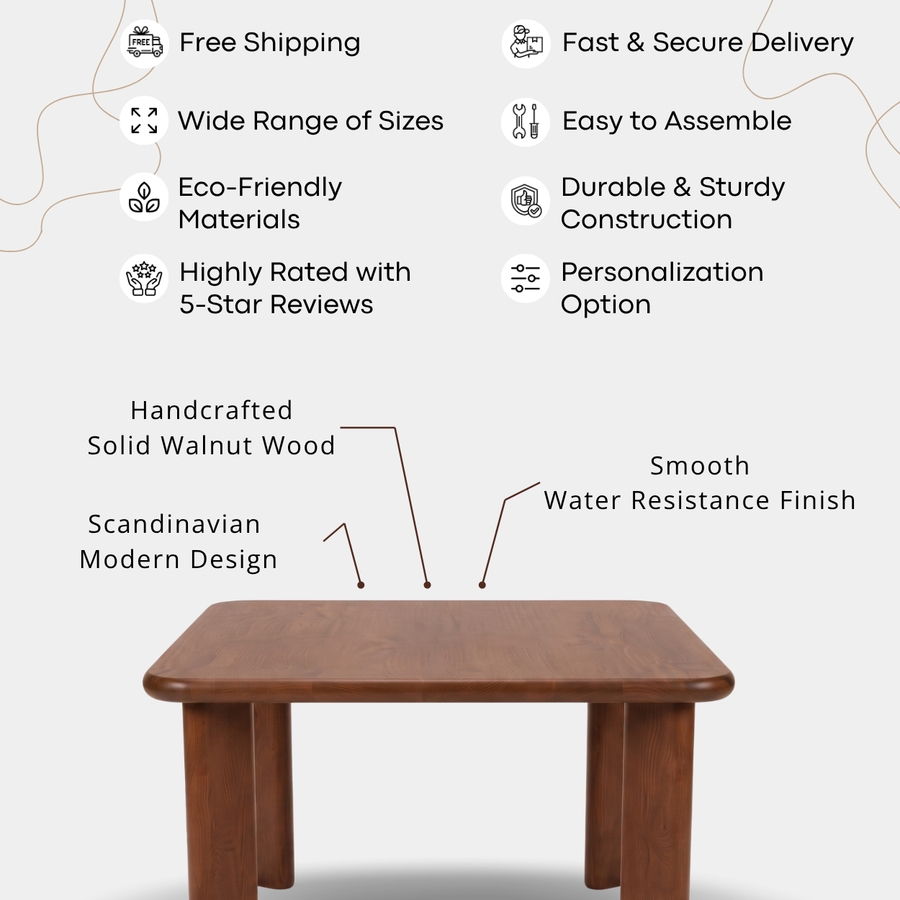 Liva Square Walnut Dining Table | Scandinavian Modern Design